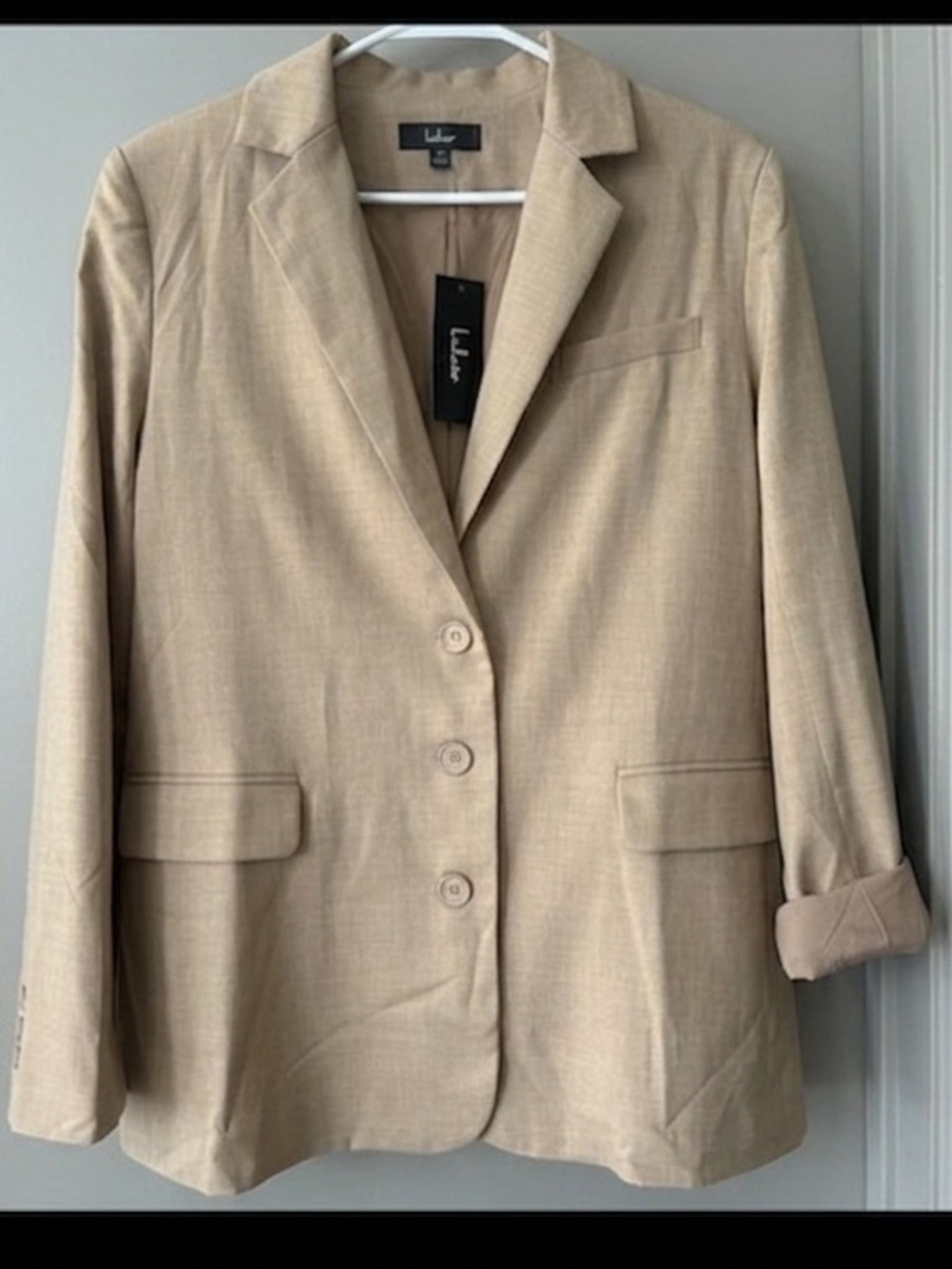 NWT Lulu's Classic Linen Blend Beige Button Front Blazer Sz Medium